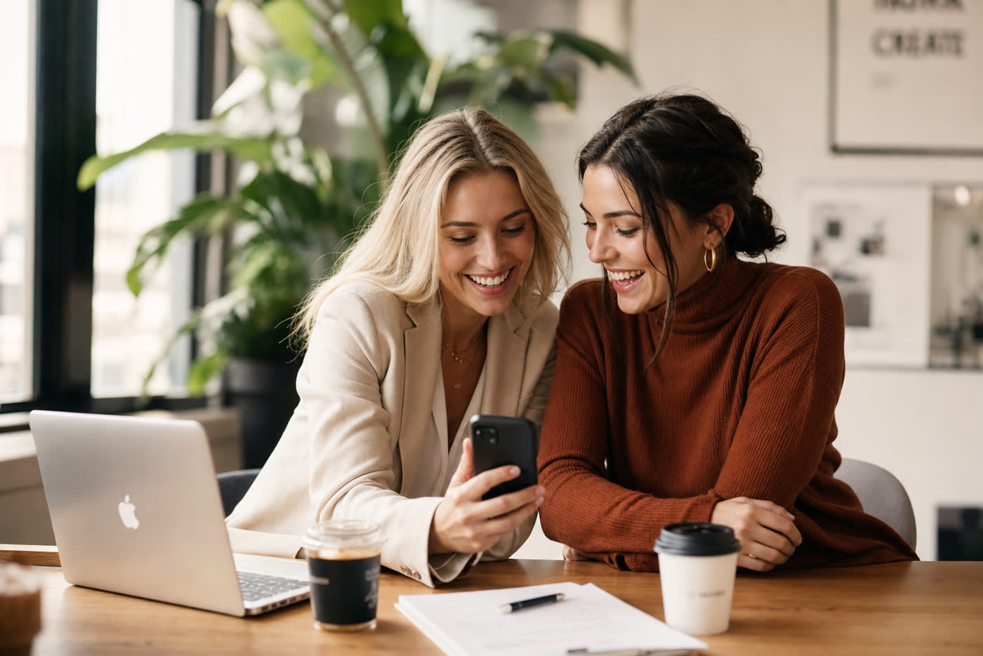 Two creators reviewing social content for the Marigold campaign.